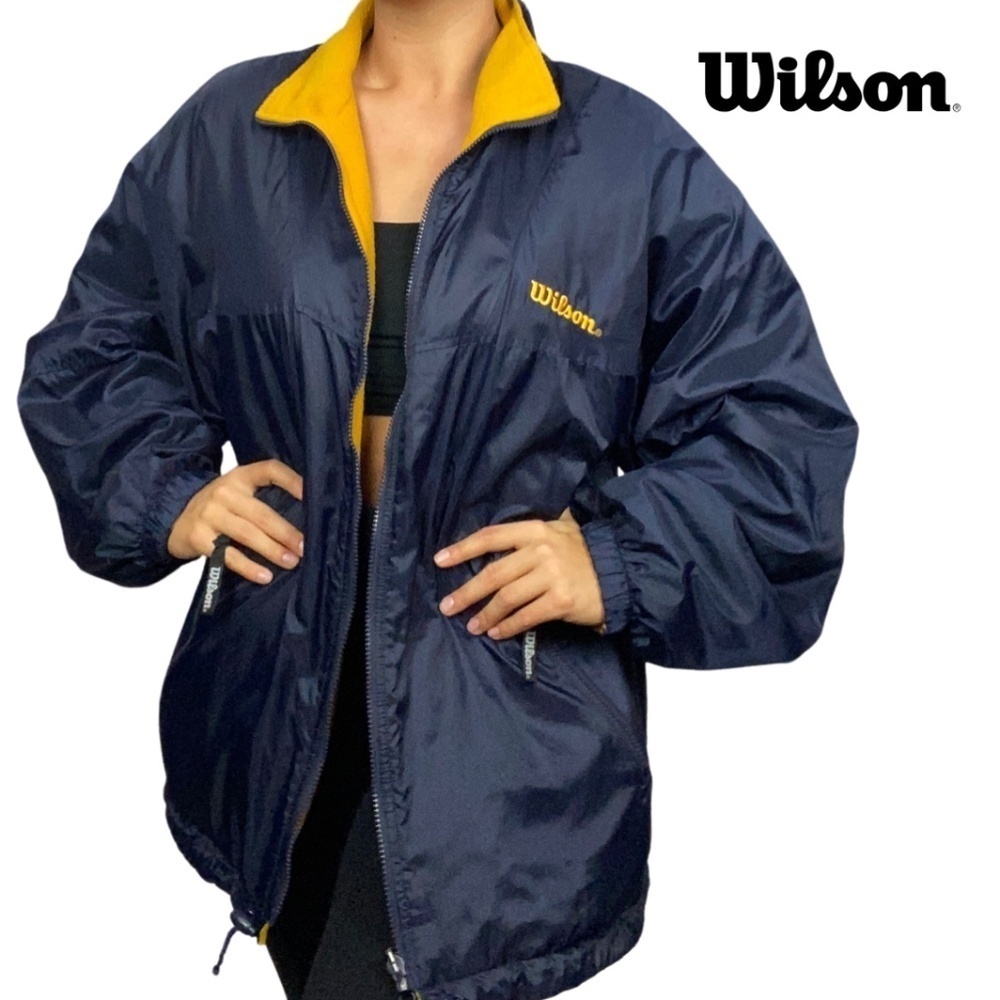 Wilson Retro Reversible Windbreaker Jacket - Navy/Yellow - Size XL